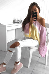 Pink White and Yellow Stripe Contrast Jumper - Emylee-Jumper