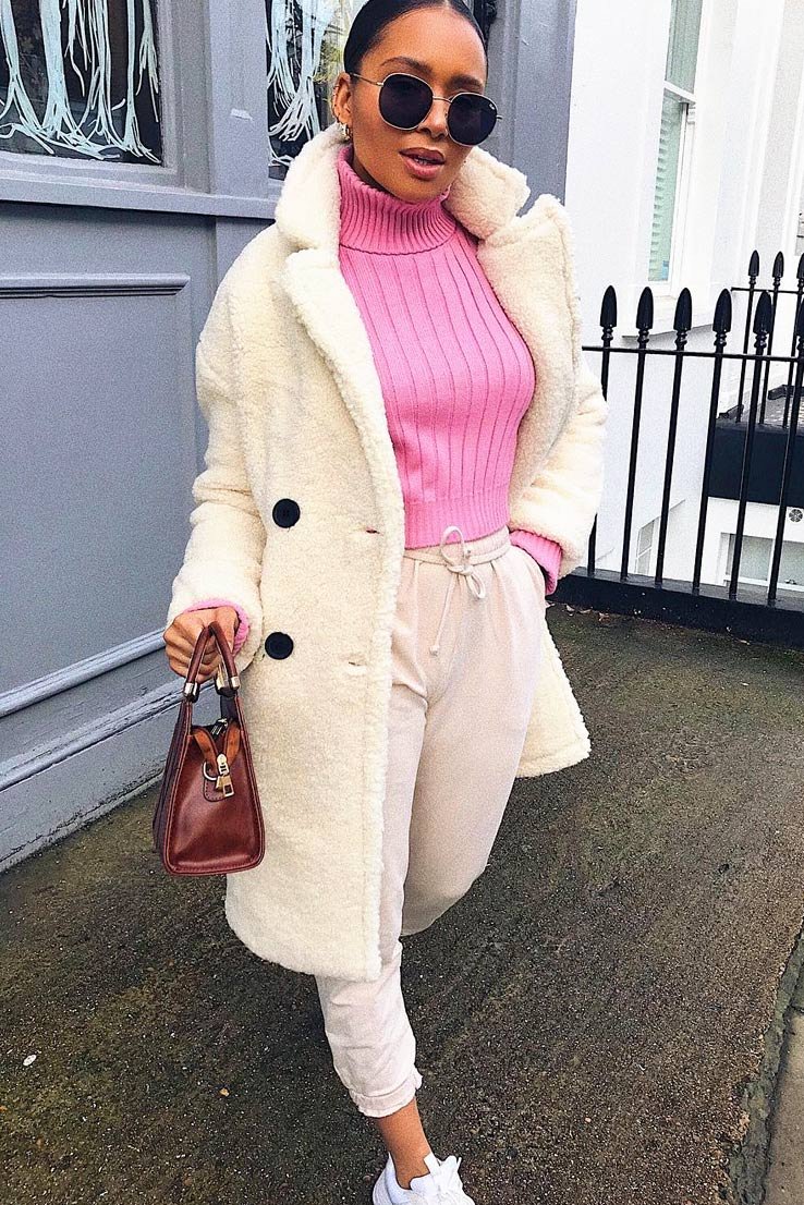 Pink Wide Rib Roll Neck Jumper - Joyanna-Jumper