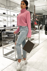 Pink Wide Rib Roll Neck Jumper - Joyanna-Jumper