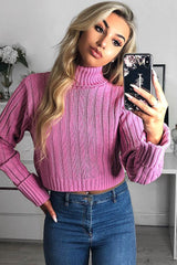 Pink Wide Rib Roll Neck Jumper - Joyanna-Jumper