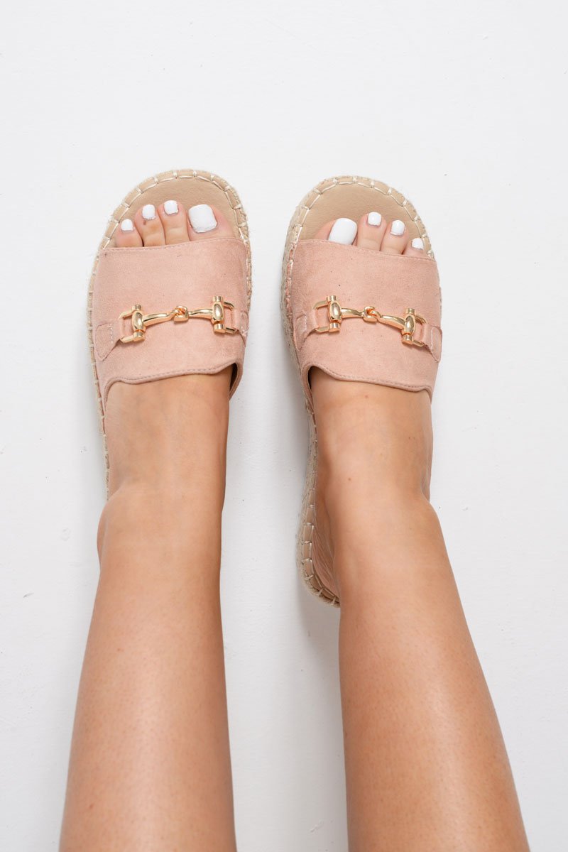 Pink Woven Platform Slip On Sandals - Liara-Sliders