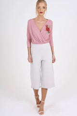 Pink Wrap Around Embroidered Bodysuit - Roisin-Bodysuits