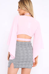 Pink Wrap Tie Crop Blouse - Kay-Tops