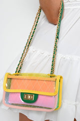 Pink Yellow And Green Clear Handbag - Carlin-Bags