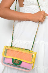 Pink Yellow And Green Clear Handbag - Carlin-Bags