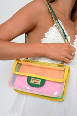 Pink Yellow And Green Clear Handbag - Carlin-Bags