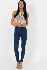 Pink & Yellow Stripe Sleeveless Shirt - Ayesha-Shirts