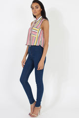 Pink & Yellow Stripe Sleeveless Shirt - Ayesha-Shirts
