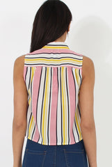 Pink & Yellow Stripe Sleeveless Shirt - Ayesha-Shirts