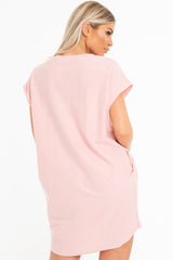 Pink Yves Saint Love Printed Slogan T-Shirt Dress - Jamey-Dresses
