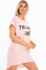 Pink Yves Saint Love Printed Slogan T-Shirt Dress - Jamey-Dresses