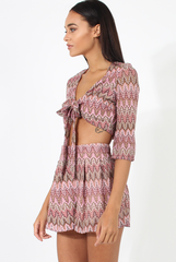 Pink Zig Zag Crochet Tie Front Co-ord - Adele-Co-ords