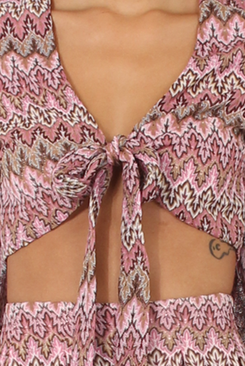 Pink Zig Zag Crochet Tie Front Co-ord - Adele-Co-ords
