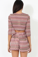 Pink Zig Zag Crochet Tie Front Co-ord - Adele-Co-ords