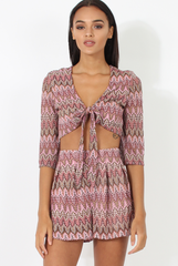Pink Zig Zag Crochet Tie Front Co-ord - Adele-Co-ords