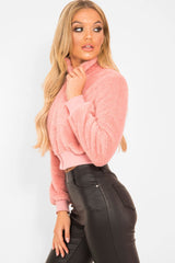 Pink Zip Front Faux Fur Crop Jacket - Perri-Jackets