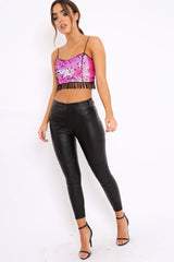 Pink and Black Sequin Crop Top - Kirstie-Crop Tops