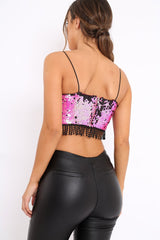 Pink and Black Sequin Crop Top - Kirstie-Crop Tops