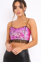 Pink and Black Sequin Crop Top - Kirstie-Crop Tops