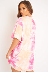 Pink and Peach Cloudy Tie Dye Tshirt Dress - Clara-Dresses