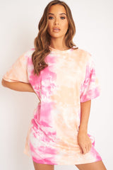 Pink and Peach Cloudy Tie Dye Tshirt Dress - Clara-Dresses