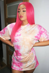 Pink and Peach Cloudy Tie Dye Tshirt Dress - Clara-Dresses