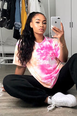 Pink and Peach Cloudy Tie Dye Tshirt Dress - Clara-Dresses