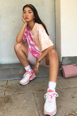Pink and Peach Cloudy Tie Dye Tshirt Dress - Clara-Dresses