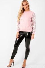 Pink and Silver Sequin Sleeve Sweatshirt - Tasmin-Sweatshirts