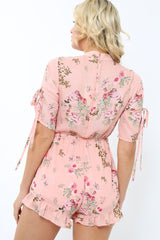 Pink floral cut out choker playsuit - Clarissa-Playsuits