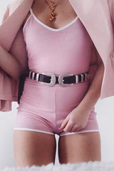 Pink with Contrast Trim Ribbed Playsuit - Raina-Playsuits
