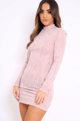 Pink with Gold Glitter High Neck Bodycon Dress - Azari-Dresses