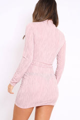 Pink with Gold Glitter High Neck Bodycon Dress - Azari-Dresses