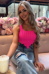 Pink Distressed Knit Crop Top - Dani