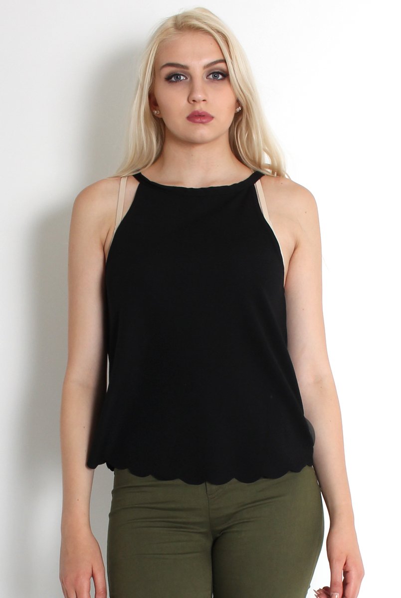Piper Black Scallop Cami-Tops