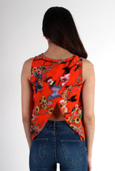 Piper Orange Floral Split Back Crop-Crop Tops