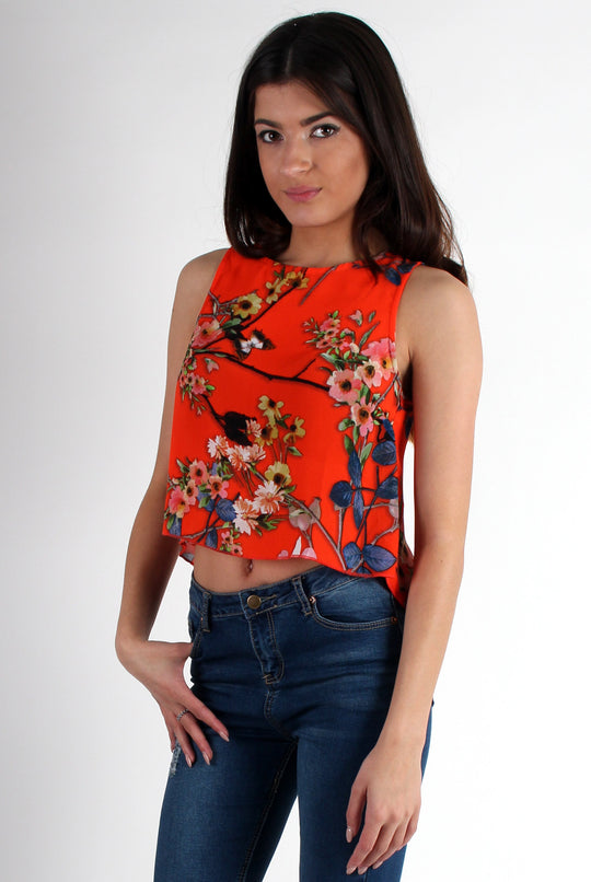 Piper Orange Floral Split Back Crop