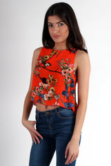 Piper Orange Floral Split Back Crop-Crop Tops