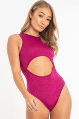 Plum Cut Out Racer Neck Sleeveless Bodysuit - Kourtney-Bodysuits