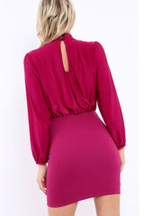 Plum High Neck Slinky Bodycon Mini Dress - Larina-Dresses