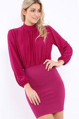 Plum High Neck Slinky Bodycon Mini Dress - Larina-Dresses