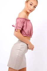 Plum Ruched Bardot Gypsy Crop Top - Janette-Crop Tops