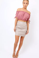 Plum Ruched Bardot Gypsy Crop Top - Janette-Crop Tops