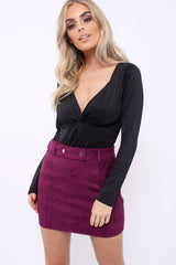 Plum Suedette Mini Skirt - Makinze-Skirts
