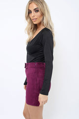 Plum Suedette Mini Skirt - Makinze-Skirts