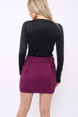 Plum Suedette Mini Skirt - Makinze-Skirts