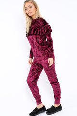Plum Velvet Frill Tracksuit - Katey-Loungewear