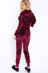 Plum Velvet Frill Tracksuit - Katey-Loungewear