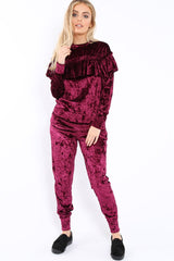 Plum Velvet Frill Tracksuit - Katey-Loungewear
