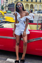 Polka Dot Frill Cut Out Playsuit - Karris-Playsuits
